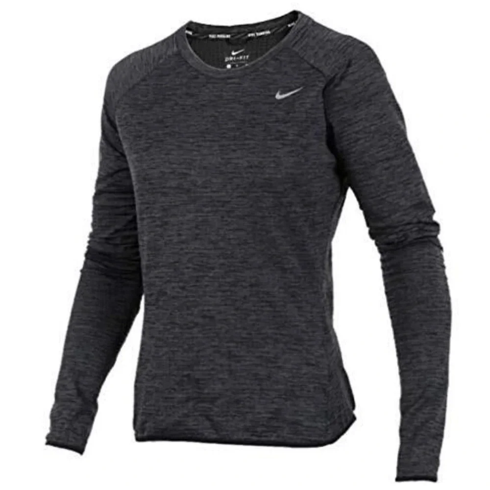 NIKE Gray Black Tech Fleece Waffle Knit Dri-Fit‎ Running Long Sleeve Top Size XS